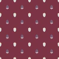 Fall seamless pattern with with little acorn seasonal ornament. Maroon background. vector