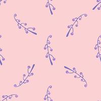 Seamless nature pattern with blue colored branches with berries. Pink light background. vector