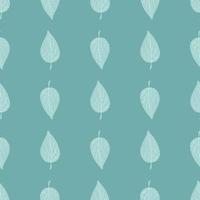 Doodle simple seamless pattern with leaves silhouettes. Blue pastel palette backdrop. vector