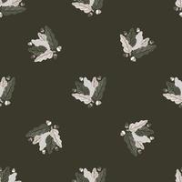 Seamless abstract pattern with hand drawn leaves shapes print. Dark grey background. vector