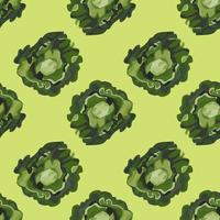 Seamless pattern Butterhead salad on pastel green background. Modern ornament with lettuce. vector