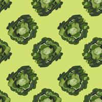 Seamless pattern Butterhead salad on pastel green background. Modern ornament with lettuce. vector