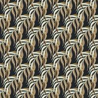 Doodle seamless pattern with abstract palm leaf ornament. Dark background. Contrast style. Botany backdrop. vector