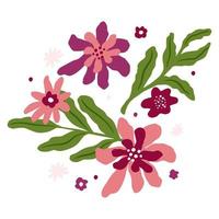 Composition from flowers and foliage on white background. Abstract botanical sketch hand drawn in style doodle. vector