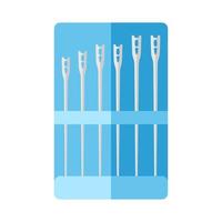 kit de aguja para coser aislado sobre fondo blanco. agujas para personas con discapacidad visual en envases azules de estilo plano. vector