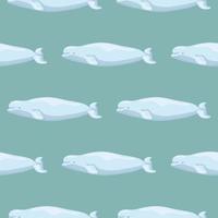 Seamless pattern Beluga on teal background. Template of cartoon character of ocean for children. vector