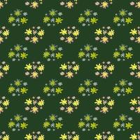 Hand drawn retro ditsy ornament seamless flower pattern. Green backround. Cartoon style. vector