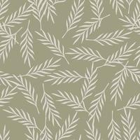 Simple grey random leaf twigs seamless doodle pattern in hand drawn style. Beige background. vector