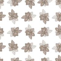 Isolated botanic seamless pattern with pale flowers orchid silhouettes. White background. vector