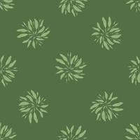 Hand drawn seamless forest pattern with leaves bouquet print. Green olive background. Simple design. vector