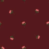 Seamless pattern in minimalistic style with flowers silhouettes print. Maroon-red background. vector