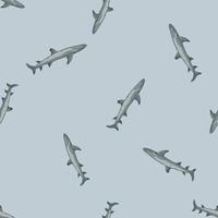 Reef shark seamless pattern in scandinavian style. Marine animals background. Vector illustration for children funny textile.