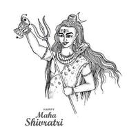 Hand draw hindu lord shiva sketch for indian god maha shivratri card design vector