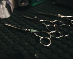 Vintage scissors in barbershop photo