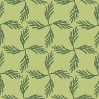 Geometric seamless pattern with botanic nature leaf twigs silhouettes. Pastel background. Creative design. vector