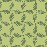 Geometric seamless pattern with botanic nature leaf twigs silhouettes. Pastel background. Creative design. vector