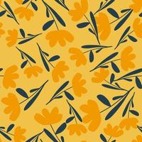 Ditsy seamless pattern with orange colored flowers cute elements. Random botanic nature backdrop. vector