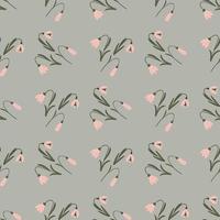 Pink bluebell seamless pattern in hand drawn floral stylistic. Pastel blue background. Botanic nature backdrop. vector