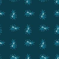 Funny decorative seamless pattern with doodle blue abstract heart ornament. Dark turquoise background. vector