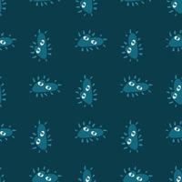 Funny decorative seamless pattern with doodle blue abstract heart ornament. Dark turquoise background. vector