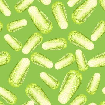 Seamless pattern Chinese cabbage on bright green background. Abstract ornament with lettuce. vector