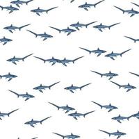 Thresher shark seamless pattern in scandinavian style. Marine animals background. Vector illustration for children funny textile.