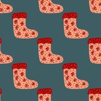 Cartoon creative seamless pattern with red colored socks print. Navy blue background. Funny kids print. vector