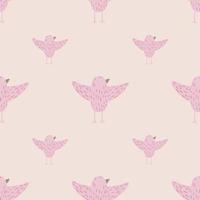 Minimalistic animal seamless pattern with pink simple birds ornament. Pastel palette artwork. vector