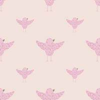 Minimalistic animal seamless pattern with pink simple birds ornament. Pastel palette artwork. vector