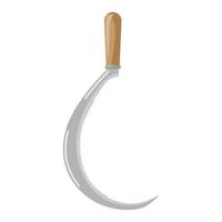 Gray sickle on white background isolated. Instrument for mowing grass with wooden handle in style flat. Garden tool vector