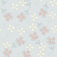 White and pink random clover leaves silhouettes seamless pattern. Blue background. Simple style. vector