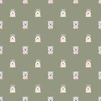 Abstract animal seamless pattern with cartoon bear sailor ornament. Grey background. Hand drawn style. vector
