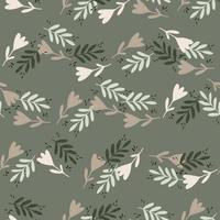 Abstract vintage seamless pattern with botanic flowers and leaf branches on grey background. vector