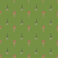 Small yarrow silhouettes seamless pattern in hand drawn style. Green background. Nature backdrop. vector