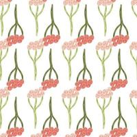 Isolated seamless pattern with pink colored yarrow shapes. White background. Botany natural artwork. vector