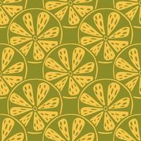 Summer citrus seamless pattern with abstract lemon slices ornament. Green and yellow colors. Food print. vector