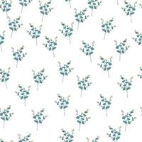 Isolated seamless pattern with little bright blue flowers silhouettes ornament. White background. vector