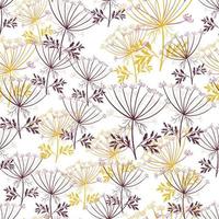 Herbal seamless pattern with summer harvest dill umbrella shapes. Random isolated print in yellow and purple colors. vector