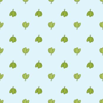 Seamless pattern bunch spinach salad on bright green background. Simple ornament with lettuce. vector