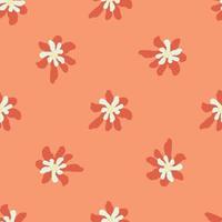 Doodle seamless pattern with white daisy flowers silhouettes ornament. Pink background. vector