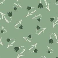Organic decorative seamless pattern with harebell silhouettes. Pastel green background. Floral print. vector