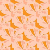 Abstract nature seamless pattern with light pink flower bud ornament. Bright orange background. Simple style. vector