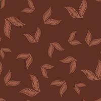 Random seamless floral pattern with doodle leaf silhouettes shapes. Maroon background. Abstract floral print. vector