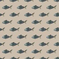 Seamless pattern fish on light brown background. Simple ornament with sea animals. vector