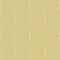 Herbal seamless aroma pattern with abstract lavender branches ornament. Beige pastel background. vector