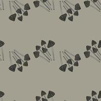 Seamless pattern in minimalistic style with doodle psilocybe semilanceata mushroom print. Grey background. vector