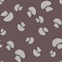 Random grey champignon silhouettes outline seamless pattern. Pale brown background. vector