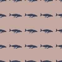 Seamless pattern Humpback whale on brown background. Template of cartoon character of ocean for children. vector