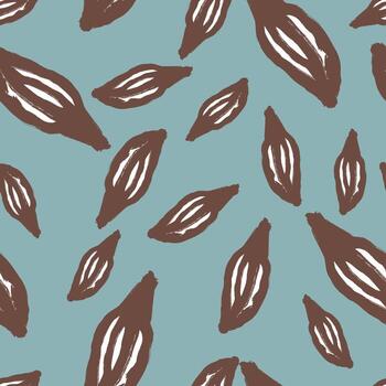 patrón sin costuras de álbum de recortes con estampado de hojas marrones al azar. fondo azul. fondo de botánica de naturaleza abstracta. vector
