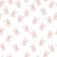 Isolated seamless pattern with pastel pink orchid flowers elements. White background. Random print. vector
